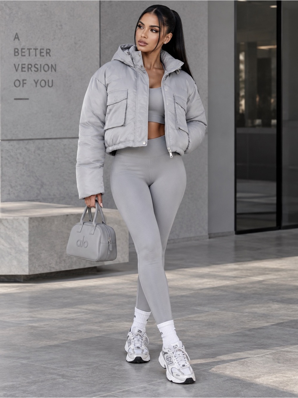 NEW NAKED WARDROBE Icy Gray Hooded Cropped Puffer Winter Jacket